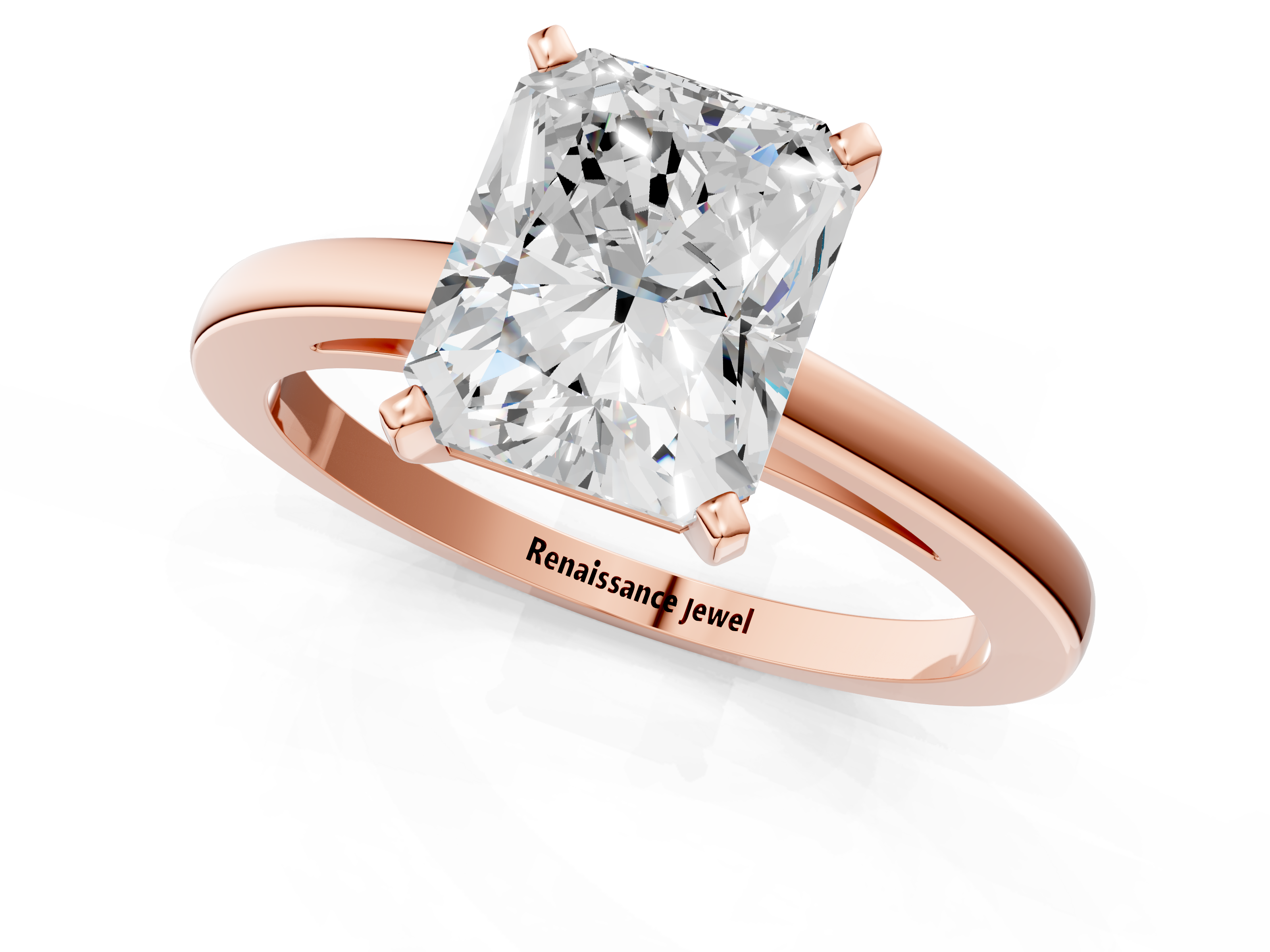 Rose gold Radiant Solitaire Diamond Engagement Ring with Four-Prong Setting on a Classic Band_19