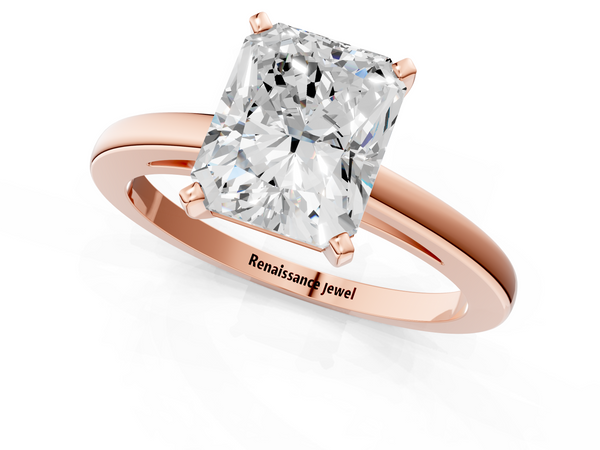 Rose gold Radiant Solitaire Diamond Engagement Ring with Four-Prong Setting on a Classic Band