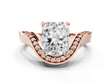 Rose gold Radiant Solitaire Diamond Engagement Ring with Pave Band and Four-Prong Setting 2