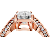 Rose gold Radiant Solitaire Diamond Engagement Ring with Pave Band and Four-Prong Setting