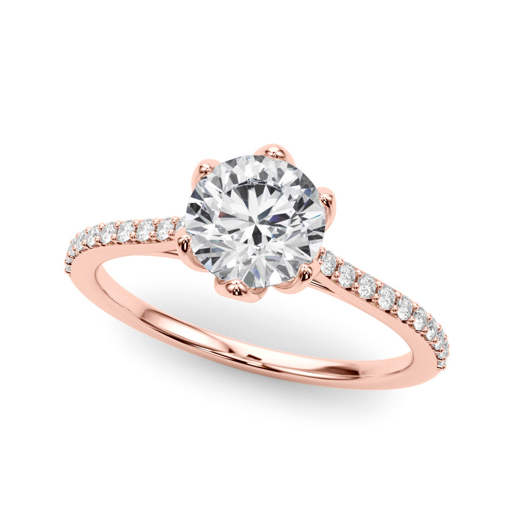 Rose gold Radiant Solitaire Diamond Engagement Ring with Pave Band and Six-Prong Setting 2