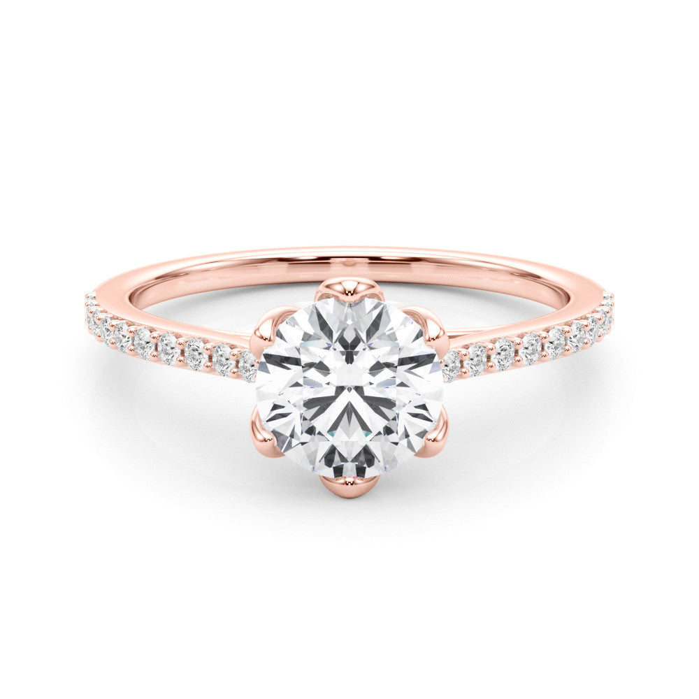 Rose gold Radiant Solitaire Diamond Engagement Ring with Pave Band and Six-Prong Setting