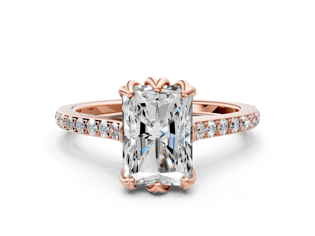 Rose gold Radiant Solitaire Diamond Engagement Ring with Pave Band and Six-Prong Setting_38