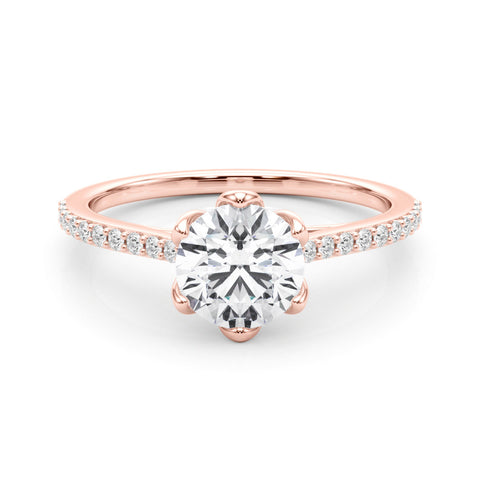 Rose gold Radiant Solitaire Diamond Engagement Ring with Pave Band and Six-Prong Setting