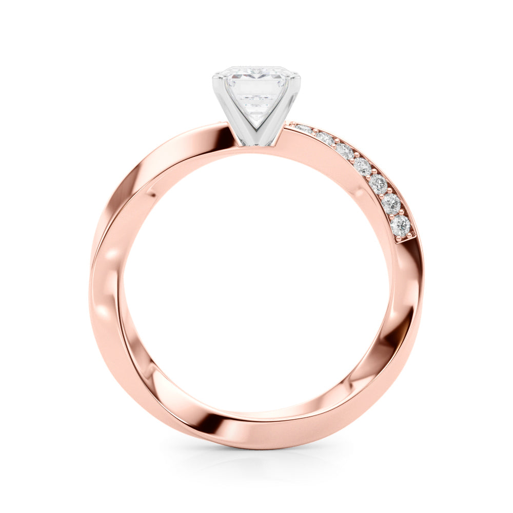 Rose gold Radiant Solitaire Diamond Engagement Ring with Side Stone Accents and Four-Prong Setting 1