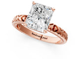 Rose gold Radiant Solitaire Diamond Engagement Ring with XO Engraved Band and Four-Prong Setting 1