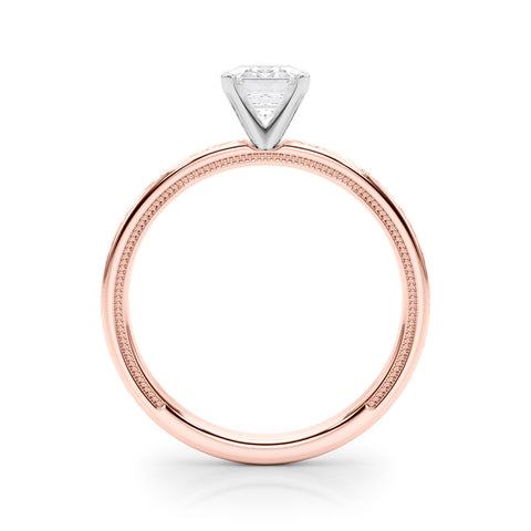Rose gold Radiant Solitaire Diamond Engagement Ring with XO Engraved Band and Four-Prong Setting 1