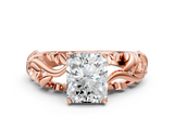 Rose gold Radiant Solitaire Diamond Leaf Vine Band with Prong Setting_50