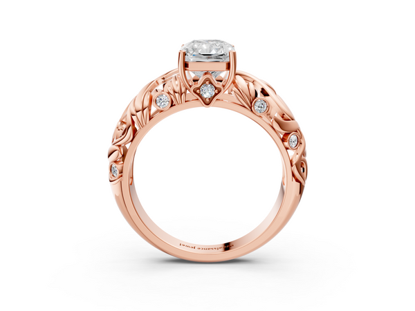 Rose gold Radiant Cut Solitaire Diamond Leaf-Inspired Vine Band Ring with Prong Setting
