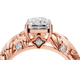 Rose gold Radiant Solitaire Diamond Leaf Vine Band with Prong Setting_54