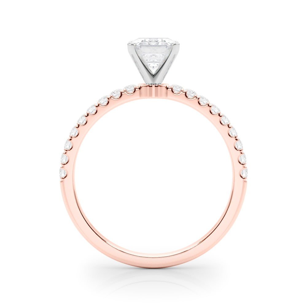 Rose gold Radiant Solitaire Diamond Pavé Band with Four-Prong Setting 1