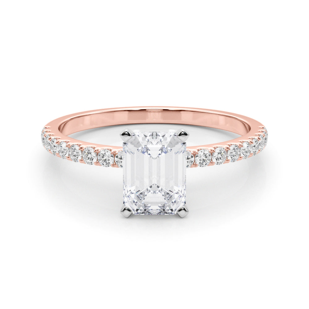Rose gold Radiant Solitaire Diamond Pavé Band with Four-Prong Setting