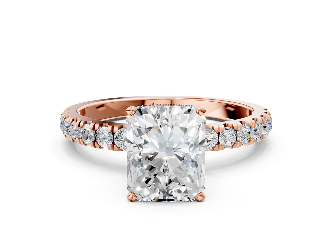 Rose gold Radiant Solitaire Diamond Pavé Band with Four-Prong Setting_44
