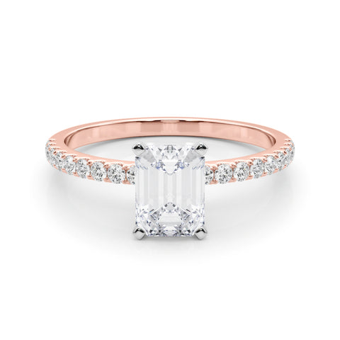 Rose gold Radiant Solitaire Diamond Pavé Band with Four-Prong Setting