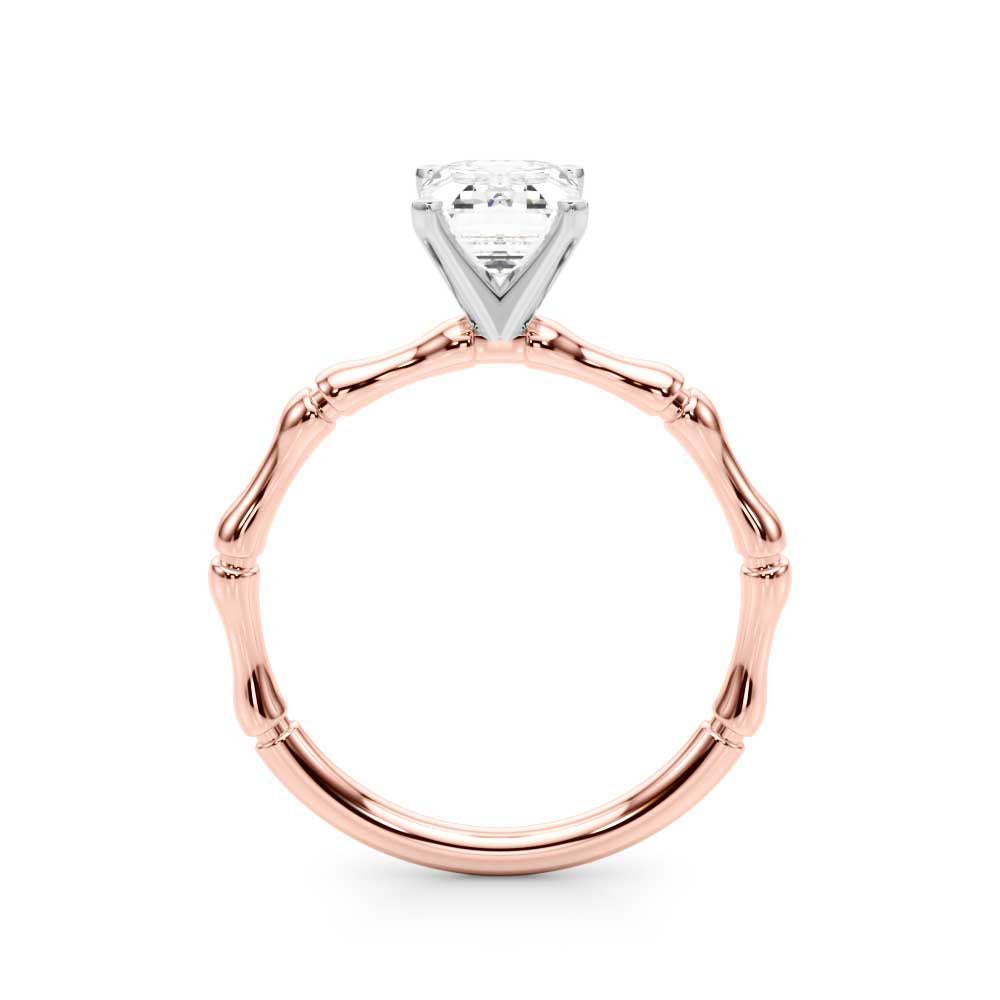 Rose gold Radiant Solitaire Diamond Ring with Bamboo Band and Four-Prong Setting 1