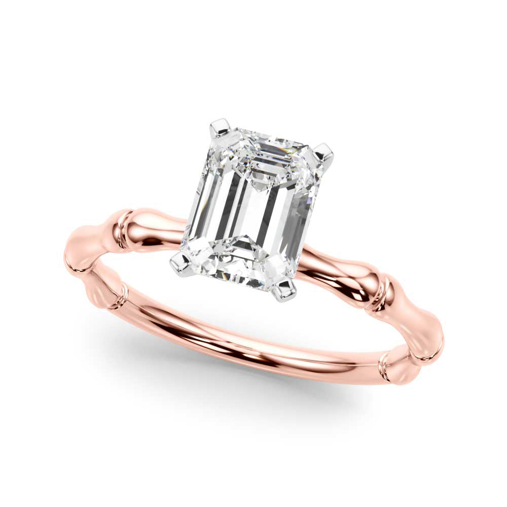 Rose gold Radiant Solitaire Diamond Ring with Bamboo Band and Four-Prong Setting 2