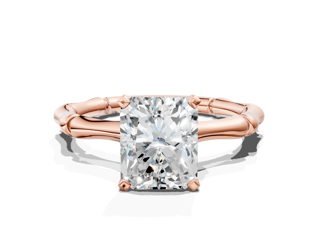 Rose gold Radiant Solitaire Diamond Ring with Bamboo Band and Four-Prong Setting_38