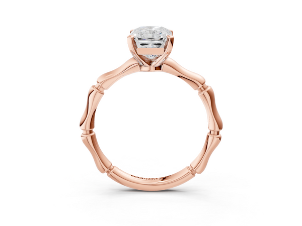 Rose gold Radiant Solitaire Diamond Ring with Bamboo Band and Four-Prong Setting