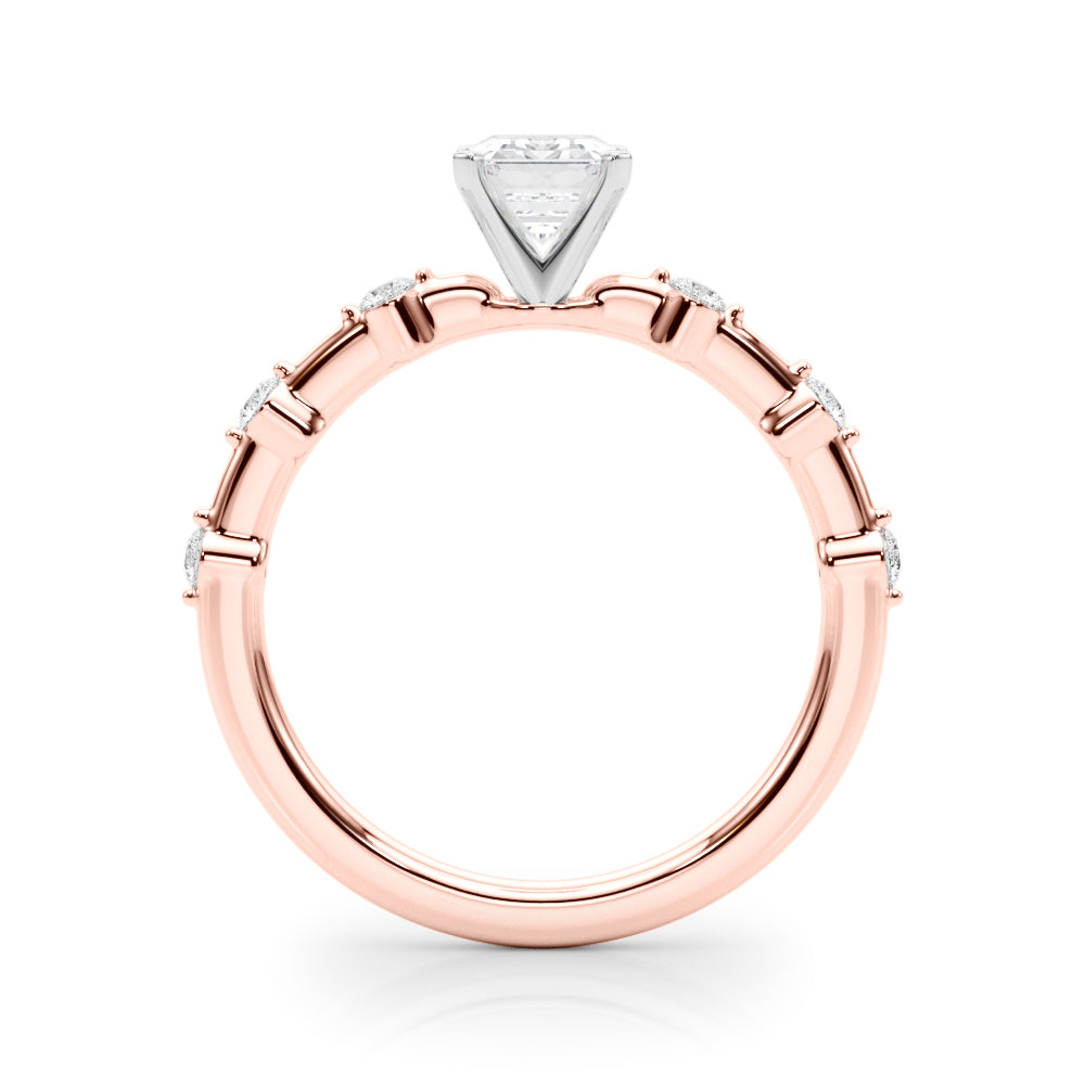 Rose gold Radiant Solitaire Diamond Ring with Bezel Set Side Stones and Prong Setting 1