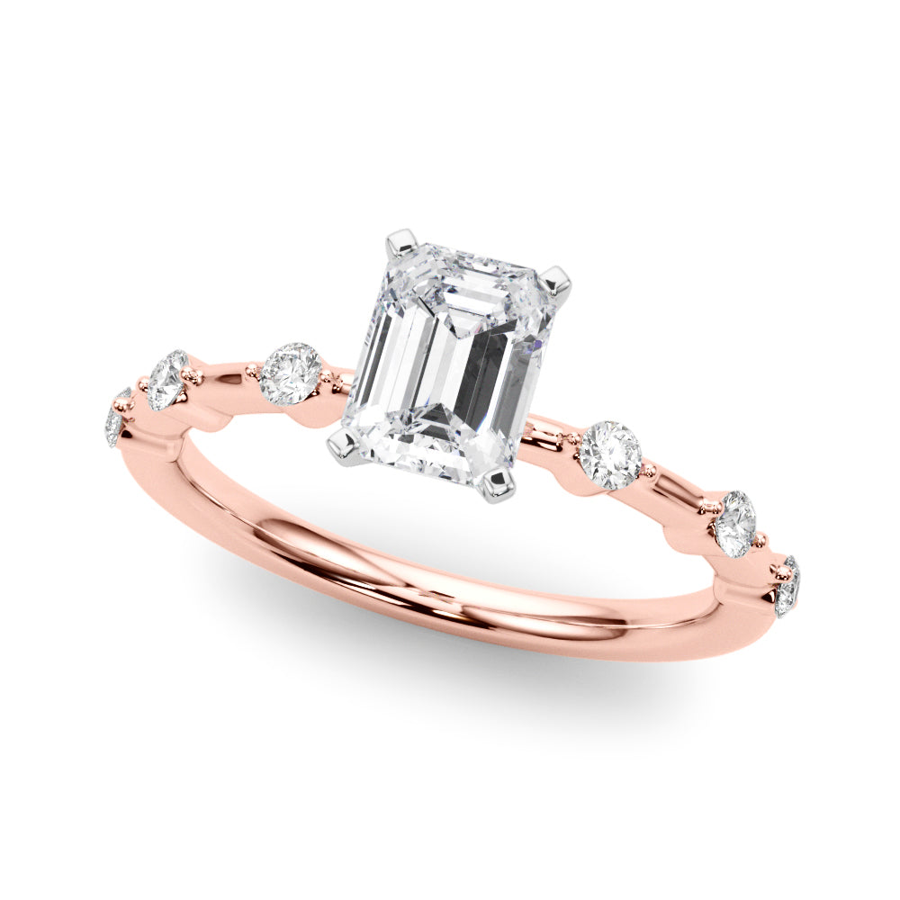 Rose gold Radiant Solitaire Diamond Ring with Bezel Set Side Stones and Prong Setting 2