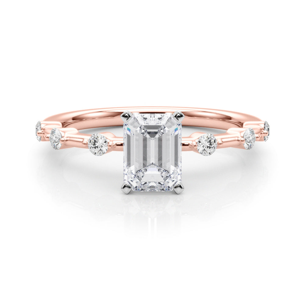 Rose gold Radiant Solitaire Diamond Ring with Bezel Set Side Stones and Prong Setting
