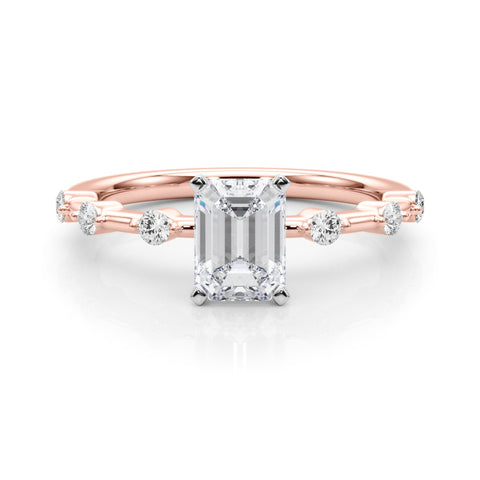 Rose gold Radiant Solitaire Diamond Ring with Bezel Set Side Stones and Prong Setting