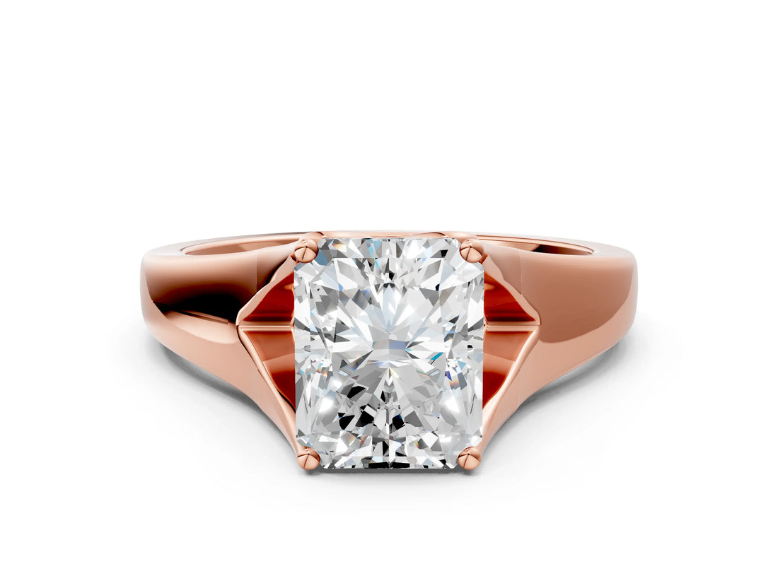 Rose gold Radiant Solitaire Diamond Ring with Cathedral Band and Four-Prong Setting_66
