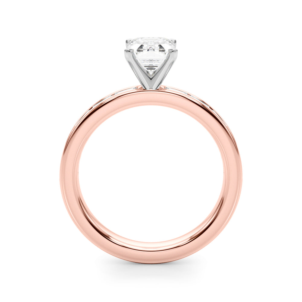 Rose gold Radiant Solitaire Diamond Ring with Channel-Set Baguette Band and Four-Prong Setting 1
