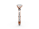 Rose gold Radiant Solitaire Diamond Ring with Channel-Set Baguette Band and Four-Prong Setting_91