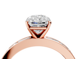 Rose gold Radiant Solitaire Diamond Ring with Channel-Set Baguette Band and Four-Prong Setting_93