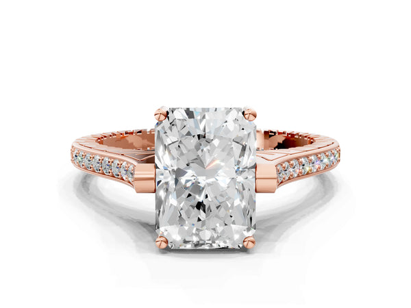 Rose gold Radiant Solitaire Diamond Ring with Channel Set Band and Bezel Prong Setting