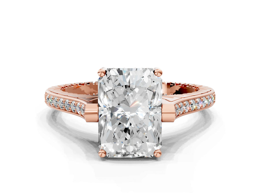 Rose gold Radiant Solitaire Diamond Ring with Channel Set Band and Bezel Prong Setting