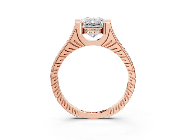 Rose gold Radiant Solitaire Diamond Ring with Channel Set Band and Bezel Prong Setting