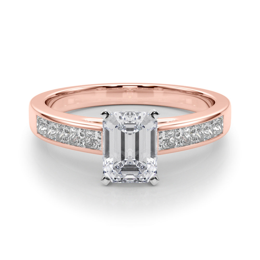Rose gold Radiant Solitaire Diamond Ring with Channel-Set Band and Four-Prong Setting