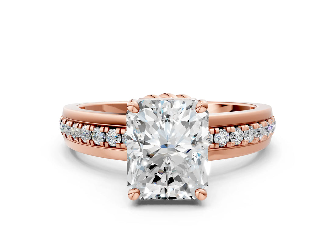 Rose gold Radiant Solitaire Diamond Ring with Channel Set Band and Six-Prong Setting_48