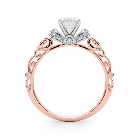 Rose gold Radiant Solitaire Diamond Ring with Filigree Band and Four-Prong Setting 1