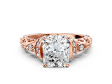 Rose gold Radiant Solitaire Diamond Ring with Filigree Band and Four-Prong Setting_63