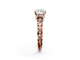 Rose gold Radiant Solitaire Diamond Ring with Filigree Band and Four-Prong Setting_65