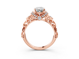 Rose gold Radiant Solitaire Diamond Ring with Filigree Band and Four-Prong Setting_66