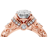Rose gold Radiant Solitaire Diamond Ring with Filigree Band and Four-Prong Setting_67