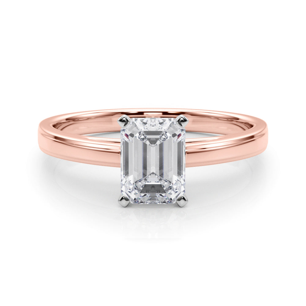 Rose gold Radiant Solitaire Diamond Ring with Four-Prong Setting and Classic Band