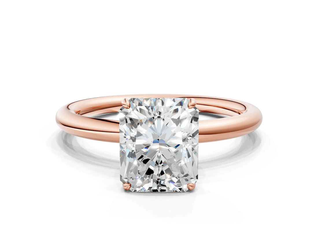 Rose gold Radiant Solitaire Diamond Ring with Four-Prong Setting on a Plain Band_20