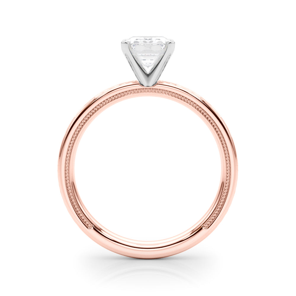 Rose gold Radiant Solitaire Diamond Ring with Milgrain and Black Enamel X Pattern Band 1
