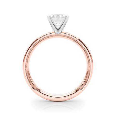 Rose gold Radiant Solitaire Diamond Ring with Milgrain and Black Enamel X Pattern Band 1