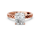 Rose gold Radiant Solitaire Diamond Ring with Milgrain and Black Enamel X Pattern Band_209