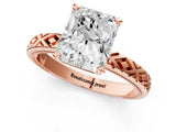 Rose gold Radiant Solitaire Diamond Ring with Milgrain and Black Enamel X Pattern Band_210