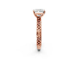 Rose gold Radiant Solitaire Diamond Ring with Milgrain and Black Enamel X Pattern Band_211