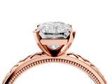 Rose gold Radiant Solitaire Diamond Ring with Milgrain and Black Enamel X Pattern Band_213