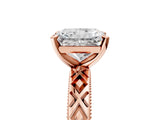 Rose gold Radiant Solitaire Diamond Ring with Milgrain and Black Enamel X Pattern Band_214