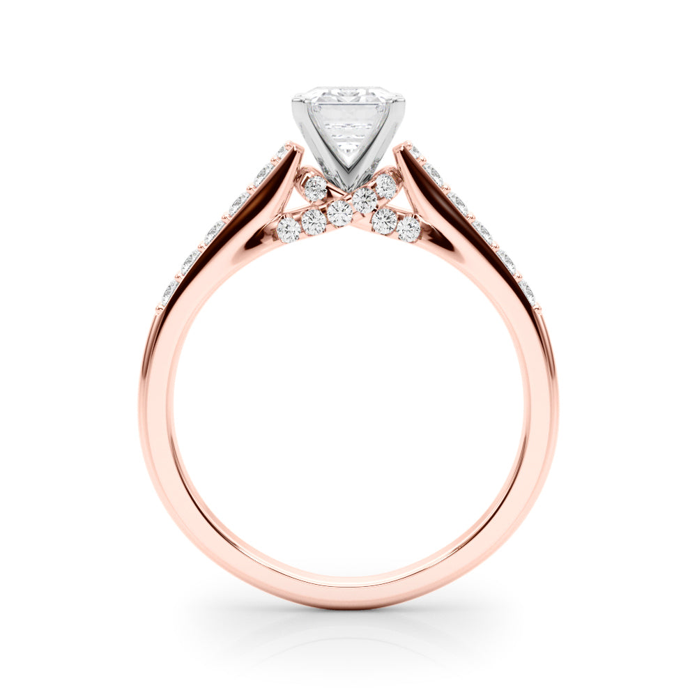Rose gold Radiant Solitaire Diamond Ring with Pavé Band and Four-Prong Setting 1